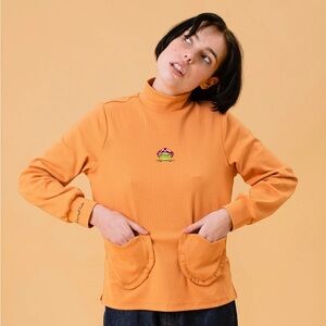 Women’s Orange Ribbed Mock Neck Sweatshirt